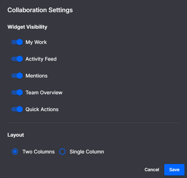 Collaboration settings dialog