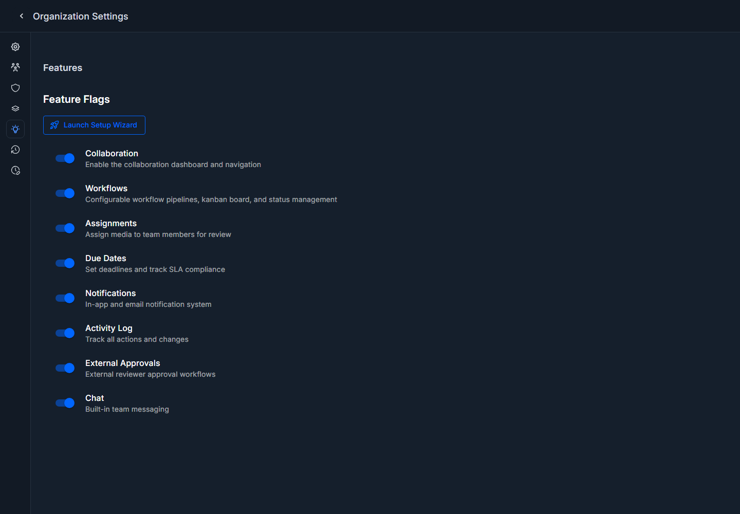 Launch setup wizard from Features