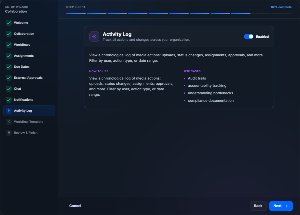 Activity Log step