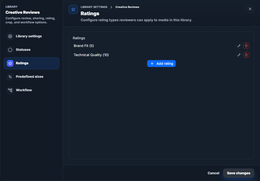 Library settings ratings tab