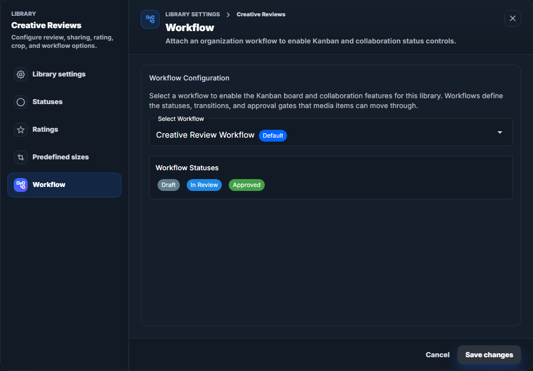 Library settings workflow tab
