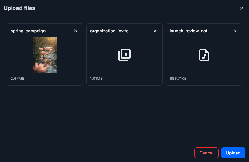 Selected upload files