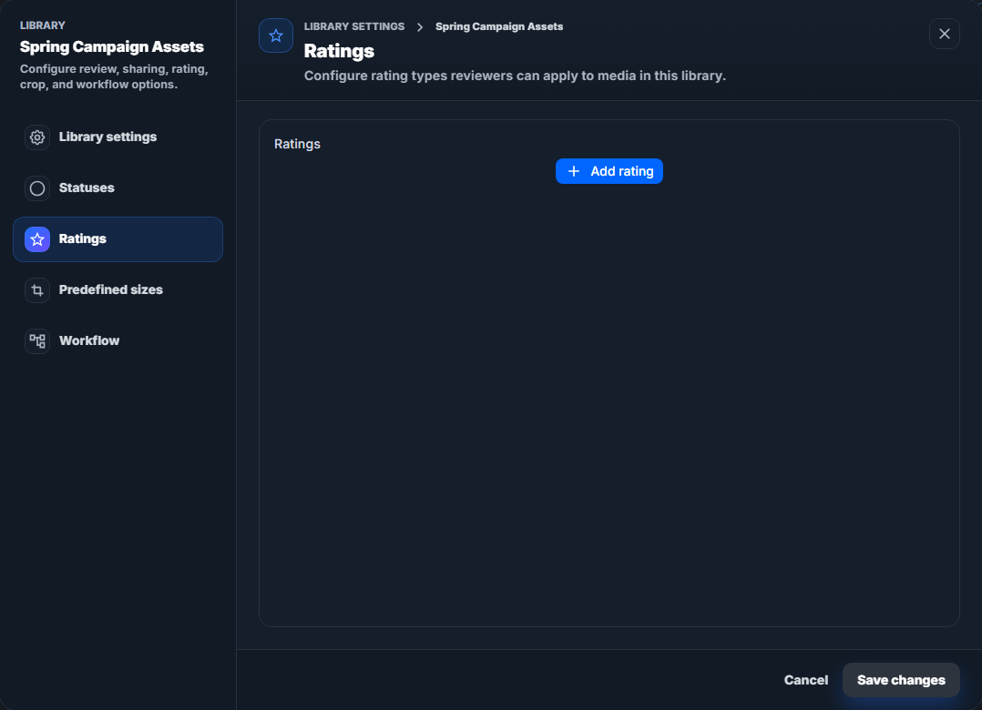 Library settings ratings tab