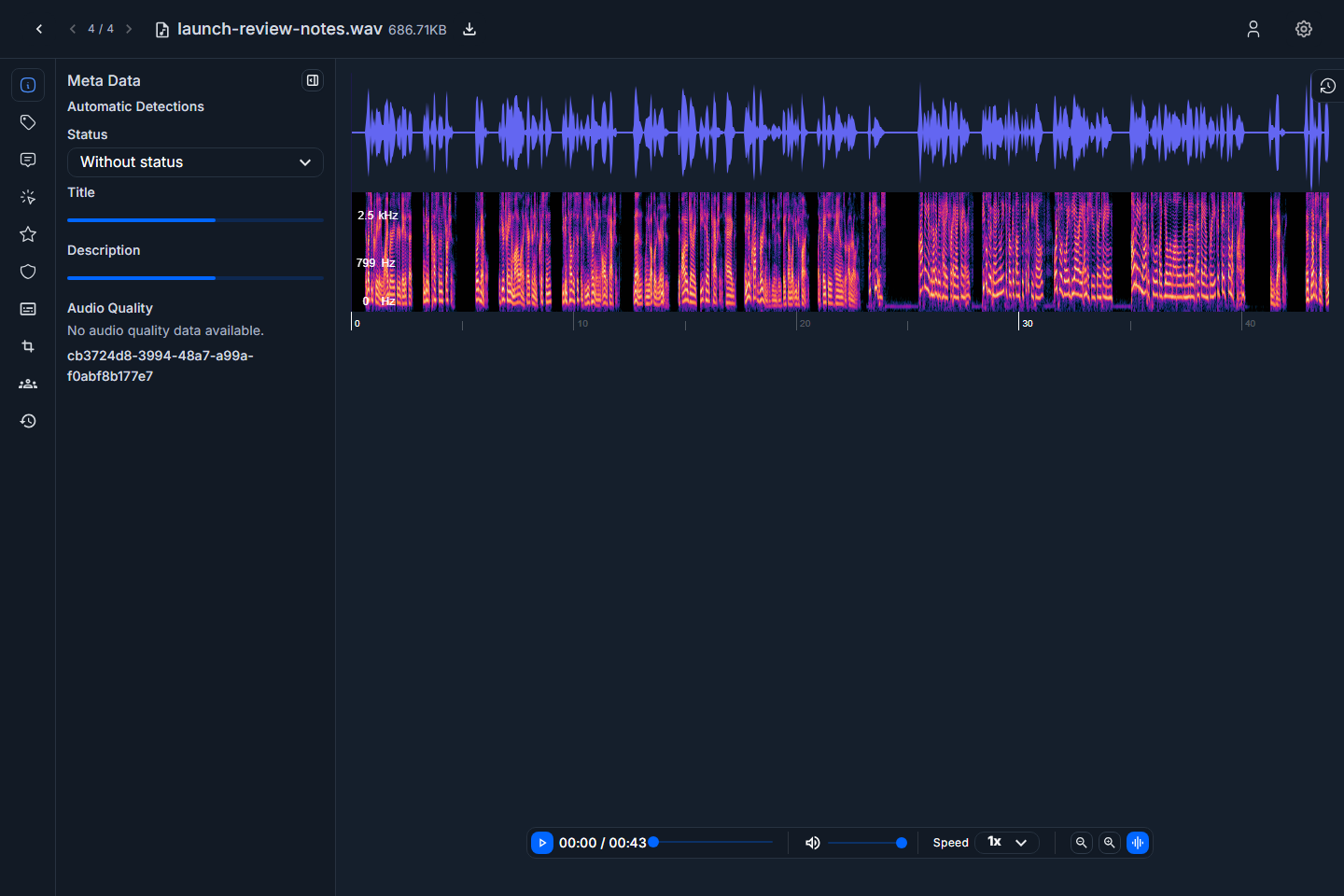 Audio metadata tab