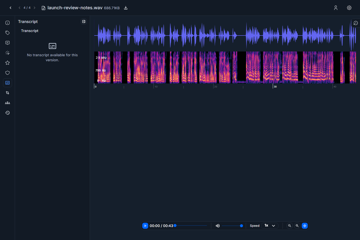 Audio transcript tab