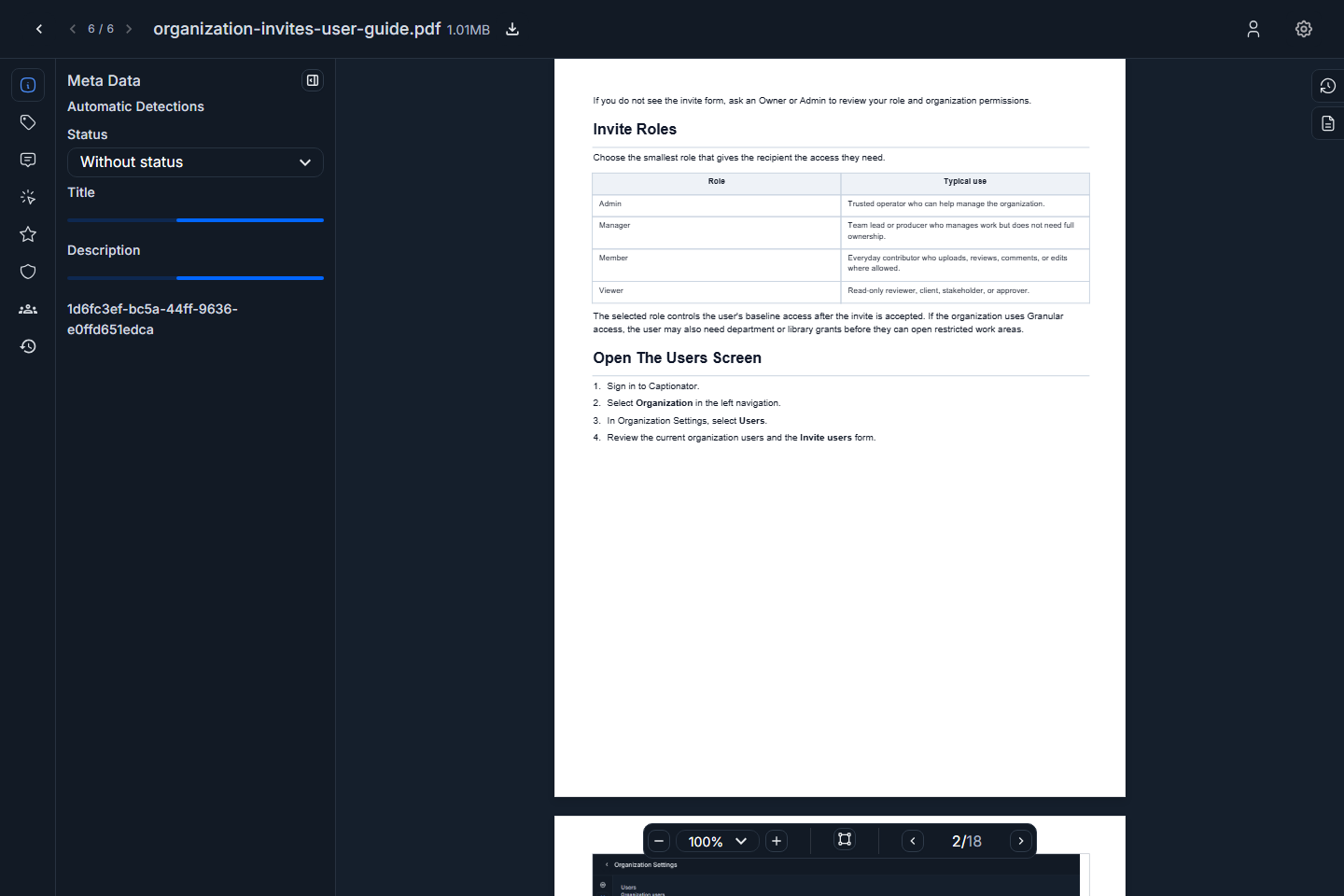 PDF metadata tab