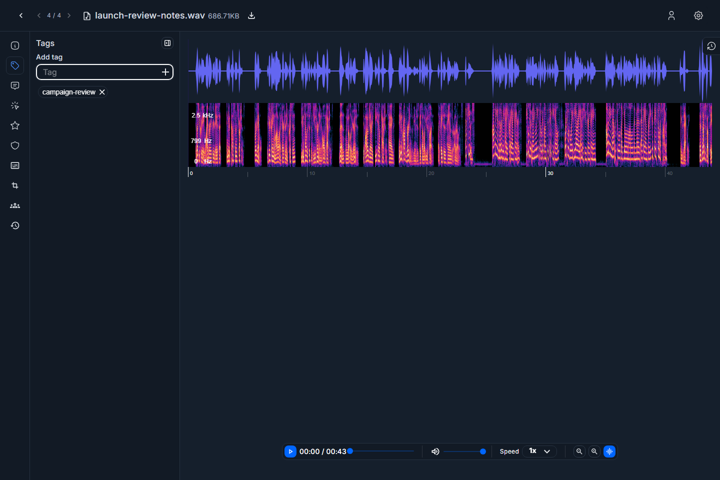 Audio tags tab