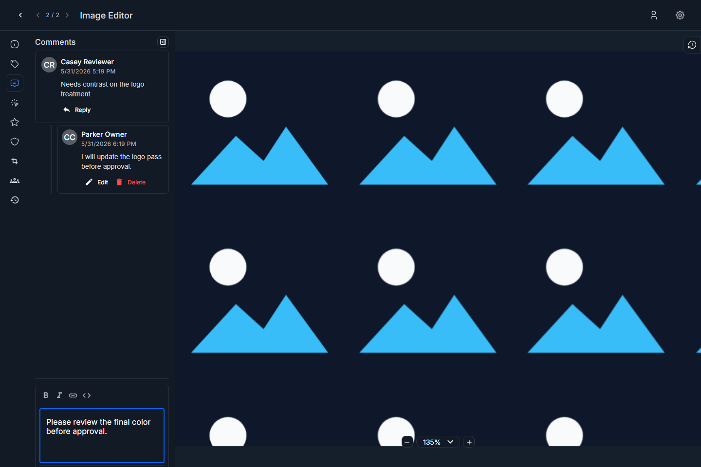 Image comments tab