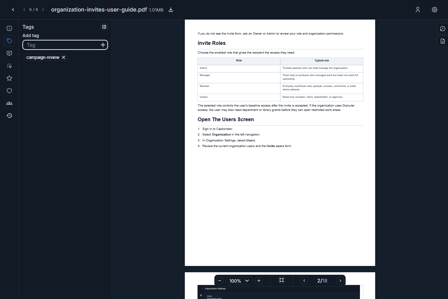 PDF tags tab