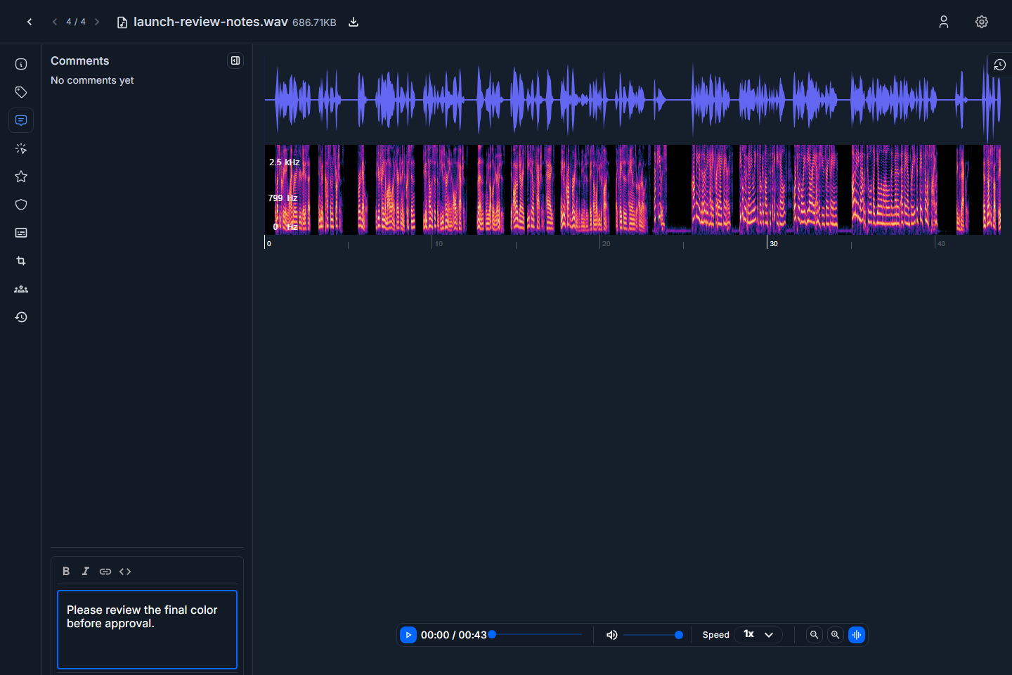 Audio comments tab