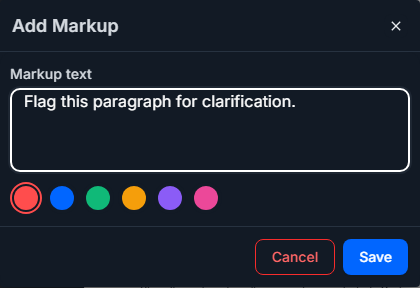 PDF add markup dialog