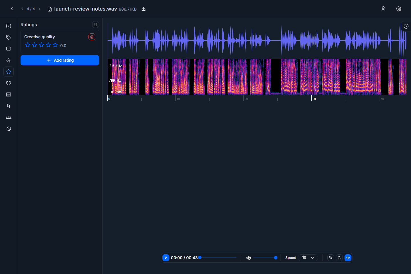 Audio ratings tab