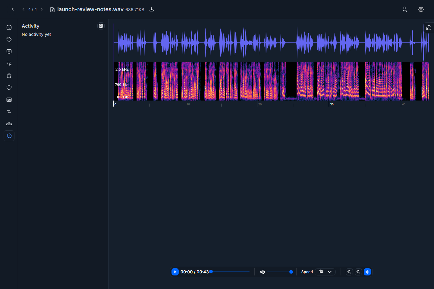 Audio activity tab