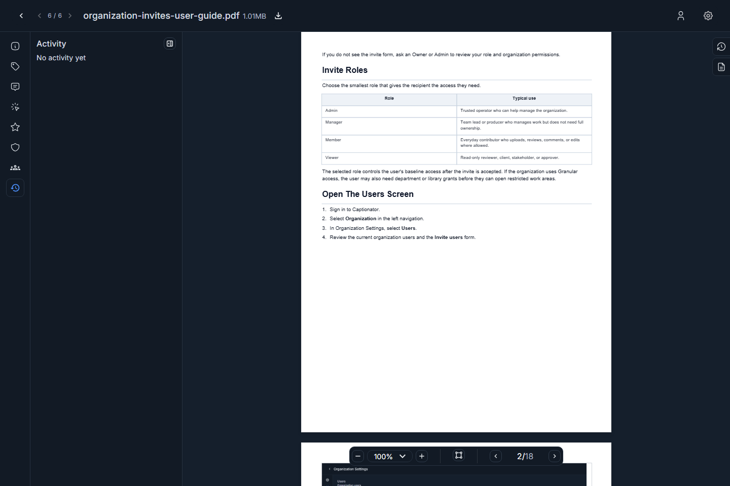 PDF activity tab