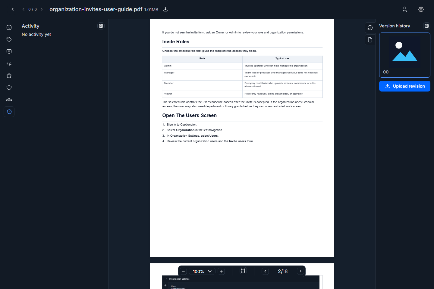 PDF versions drawer