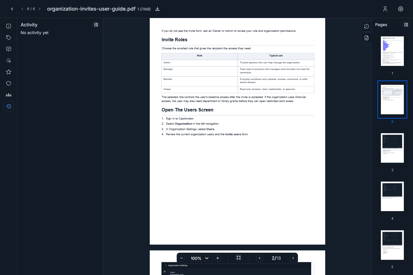 PDF pages drawer