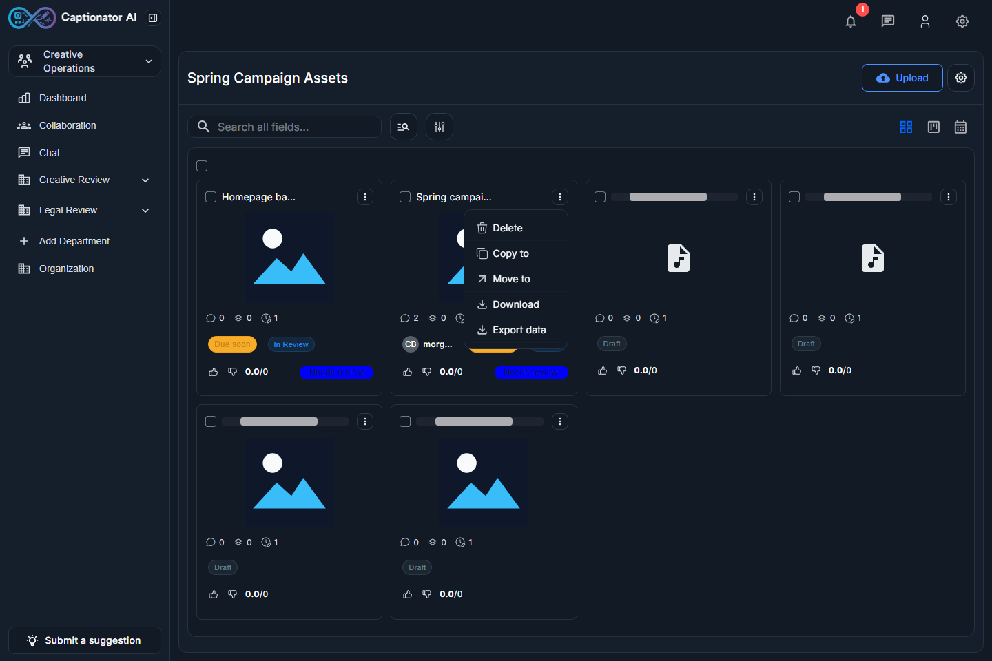 Media card actions