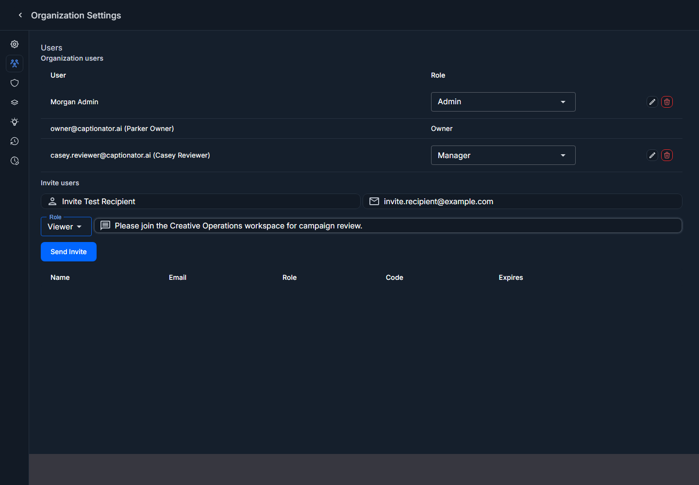 Filled invite form