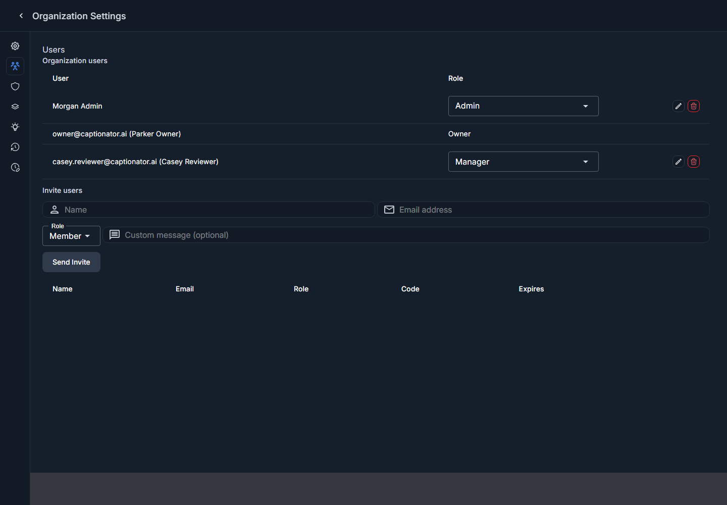 Organization Users tab