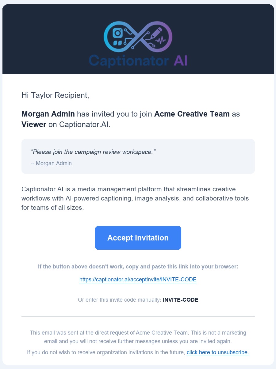 Invite email