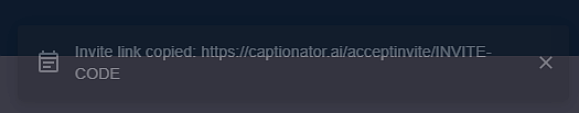 Invite link copied message