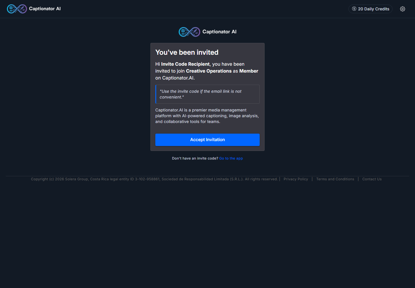 Invite code entered