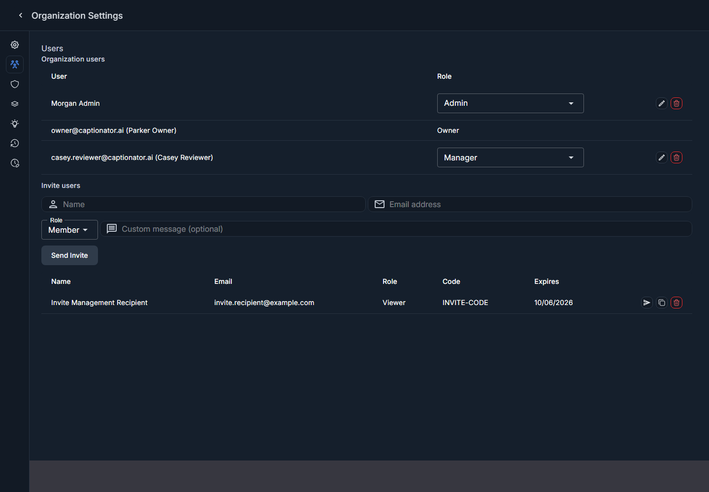Pending invite actions