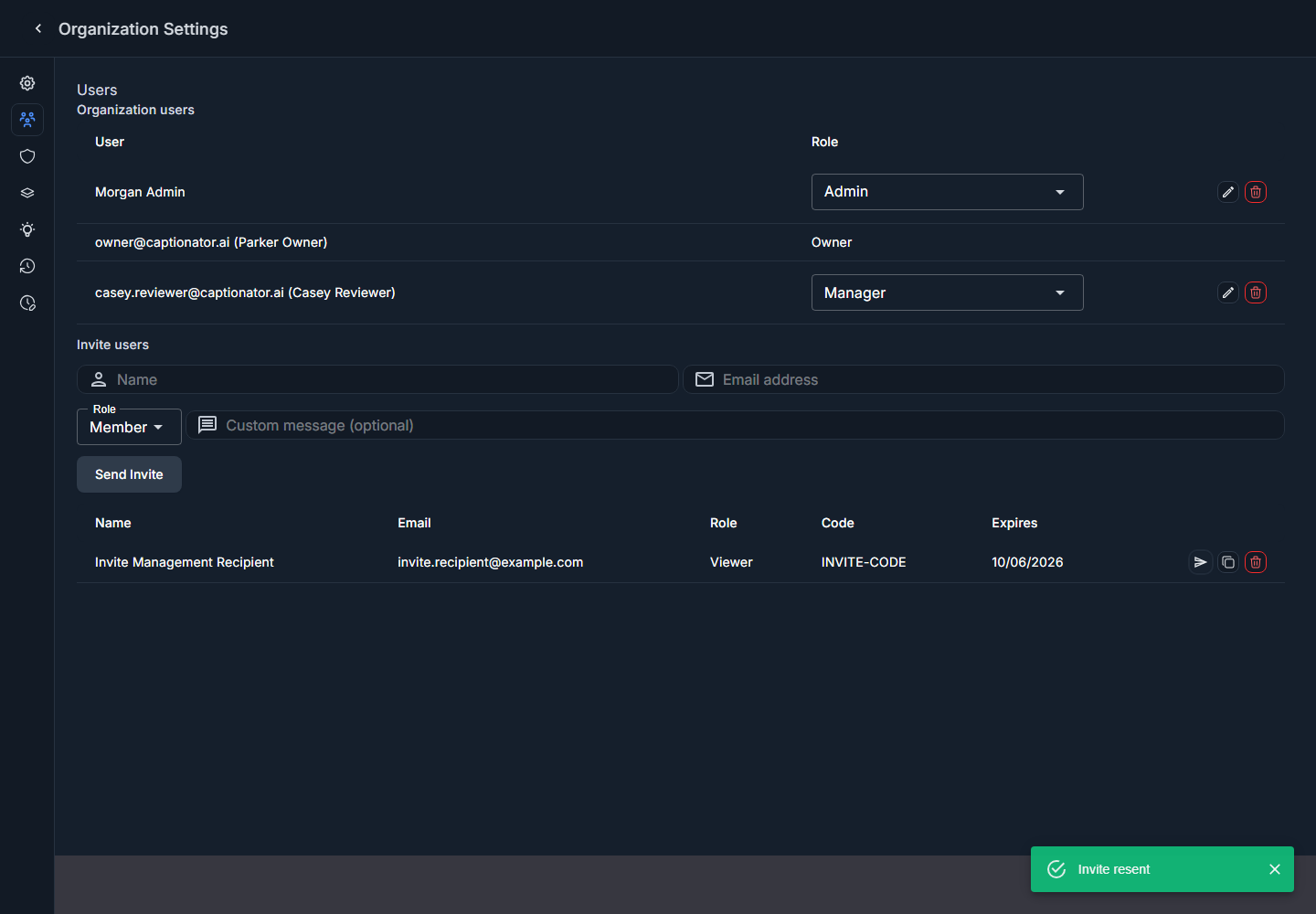Invite resent
