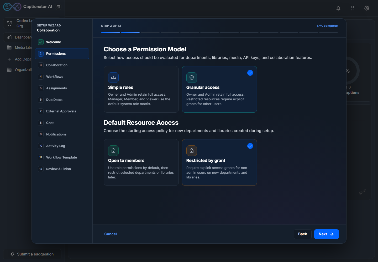 Setup wizard permissions step