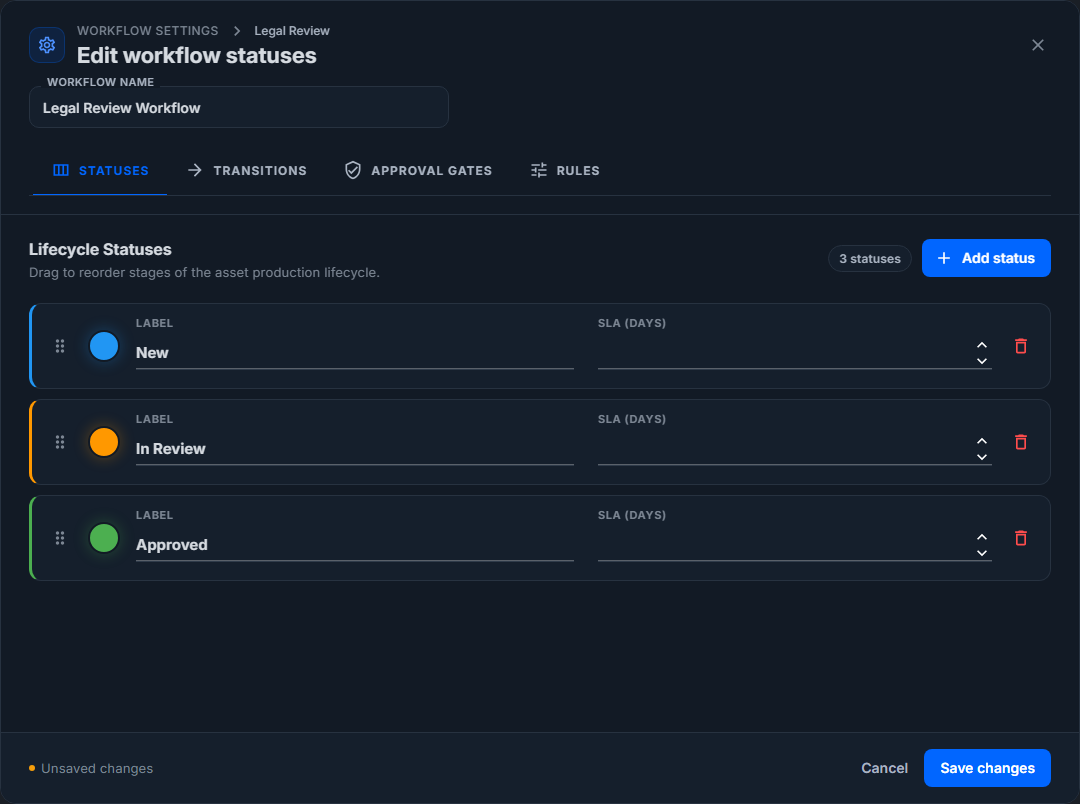 Create workflow default statuses