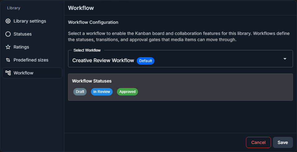 Library workflow settings